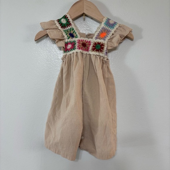 Other - Rayon Crochet Granny Square Baby Romper 6-9M